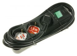ECO-LINE 1152300015 TAFELCONTACTDOOS 3-VOUDIG + SCHAKELAAR, ZWART + SNOER 1,5MTR