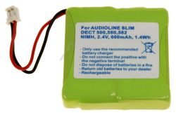 2,4V-500MAH NIMH GSM-ACCU VOOR AUDIOLINE SLIM DECT 500, 580, 582