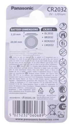 CR2032 CR-2032L/2BP 3V-220MAH LITHIUM KNOOPCEL, BLISTER À 2 STUKS
