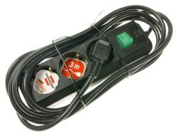 ECO-LINE 1152300400 TAFELCONTACTDOOS + SCHAKELAAR 3-VOUDIG ZWART, SNOER 3MTR.