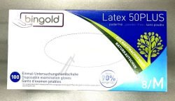 604218 WEGWERPHANDSCHOENEN LATEX 50PLUS, POEDERVRIJ, MAAT 8/M, NATUREL, 100 ST.