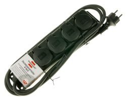 1159960 TAFELCONTACTDOOS 4-VOUDIG IP44 OUTDOOR ZWART, SNOER 2 MTR.