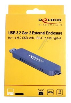 42616 EXTERNES GEHÄUSE FÜR M.2 NVME PCIE SSD MIT USB TYPE-C UND TYP-A STECKER