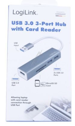 UA0306 USB 3.0 HUB 3-POORTS + KAARTLEZER