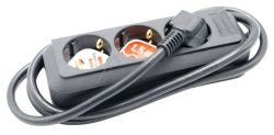 ECO-LINE 1158620015 TAFELCONTACTDOOS 3-VOUDIG ZWART + SNOER 1,5MTR.