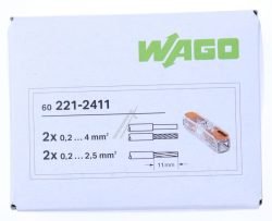 WAGO 221-2411 DOORVOERCONNECTOR MET HEVEL, VOOR ALLE SOORTEN GELEIDERS, MAX. 4 MM², 2-DRAADS, 60 STUKS