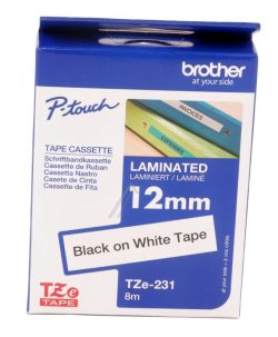 TZE-231 TAPE-CASSETTE, ZWART OP WIT, 12MM / 8MTR.