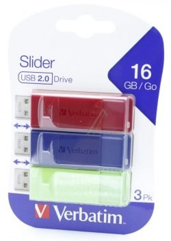 49326 USB STICK, 2.0 STORE N GO SLIDER 3 X 16GB (ROOD/BLAUW/GROEN)